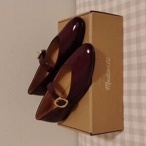 Madewell Remy Mary Jane Flat In Crinkle Patent Deep Plum Size 7 1/2 NIB
